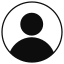 A simple black and white user profile icon, featuring a black circle representing a head and a curved line below for shoulders, all enclosed within a black circle.